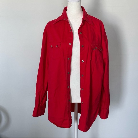 Clementine Red Cotton Western Button Down Long Sleeve Shirt Size M - Picture 6 of 7